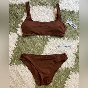 NWT Everlane Swim Suit — Square-Neck Bikini Top + Bikini Bottom, Brown, Size S